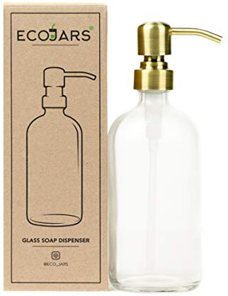Eco Jars Seifenspender, messingfarben, Gold, Klarglas, Edelstahl, 500 ml, Geschenkbox