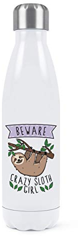 Beware Crazy Sloth Girl Double Wall Water Bottle Insulated Stainless Steel Sports Drinks 500ml White
