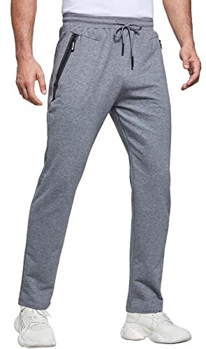 Justsun Jogginghose Herren Trainingshose Sporthose Herren Lang Baumwolle Fitness Hosen Herren Reissverschluss Taschen Grau L