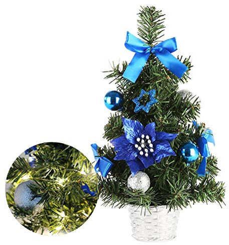 Happylohas Mini Albero di Natale, Mini Albero di Natale Artificiale, Albero di Natale in Fibra Ottica, per casa/Ufficio/Bar Commerciale, (30 cm/11,8 Pollici (pigne Blu)