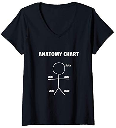 Mujer Figura del palillo anatomía divertida de la carta Camiseta Cuello V