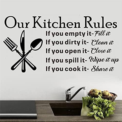 Quanyuchang Our Kitchen Rules Wall Decal Vinyl Wall Stickers Removable Wall Decor Art DIY Knife Fork Spoon Quotes Sticker Mural for Dinner Room Livingroom Window Home Decoration Wallpaper