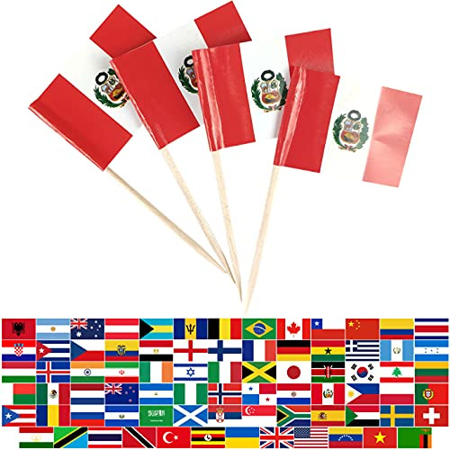 JBCD 100 Stück Peru-Flagge Zahnstocher Peruanische Flaggen Cupcake-Topper Dekorationen, Cocktail-Zahnstocher Flagge Kuchen Topper Picks Mini Kleine Flagge Cupcake Picks Sticks