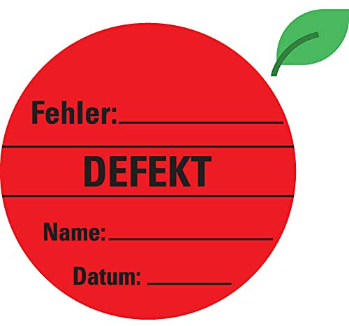Aufkleber I Organisationsetikett Defekt, rot, ökologische Folie, selbstklebend, Ø 60mm, 6/Bogen