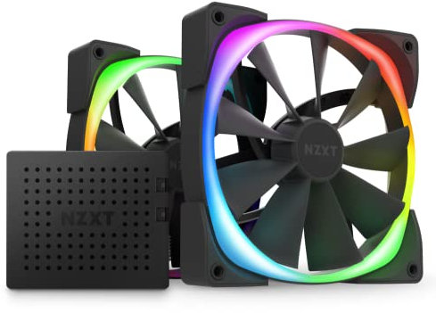 Nzxt AER RGB 2-140mm - HF-2814C-DB - Personnalisations d'éclairage avancées - Embouts Winglet - Ventilateur LED RGB PWM - Deux Ventilateurs (contrôleur d'éclairage Inclus) - Noir