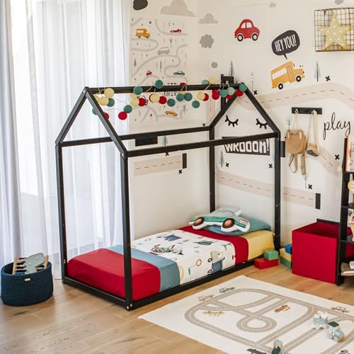 Sweet Home From Wood Tipi-Bett Montessori-Bett Montessori-Tipi-Bett Kinderbett Montessori Hausbett (200x140cm, Black)