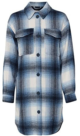 ICHI IHEVALI JA Damen Übergangsjacke Jacke kariert mit Hemdkragen Shacket, Größe:XL, Farbe:Forever Blue (164019)