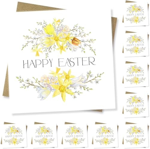 Punkcards - 10 Stück Osterkarten - Multipack Osterkarten - Osterkarten Packungen - Osterblumen - 10 hochwertige Osterkarten mit Umschlägen