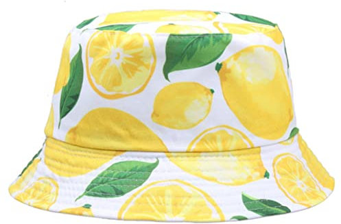 XKUN Baseballkappe mit Ananas-Druck, doppelseitig, Fischerhüte für Damen und Herren, Zitrone, Kirsche, Obst, Sommermütze, Sonnenangeln, Fischerhut