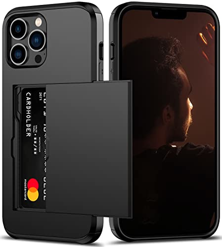 Nvollnoe for iPhone 13 Pro Max Case Heavy Duty Protective Dual Layer Shockproof Hidden Card Slot/ Holder Slim Wallet for Women&Men(Black)