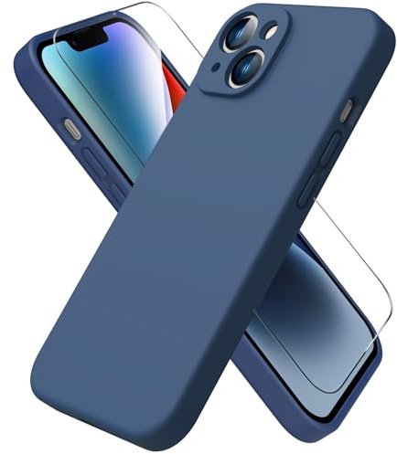 ACRONIX Compatible with iPhone 14 Case 6.1,with 1 x Screen Protector, Silky-Soft Touch Liquid Silicone Shockproof Rubber Cases Comprehensive Protection Cover for iPhone 14-Storm Blue
