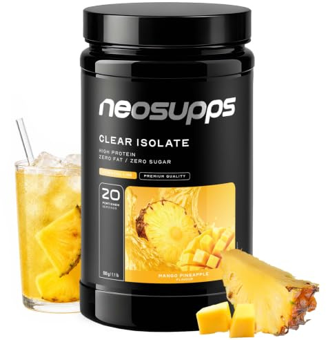 NEOSUPPS Clear Whey Isolate Mango Pineapple 500g, Made in Germany, Leichtes wasserlösliches Whey Isolat Protein Pulver, perfekte Alternative zu Limo & Fruchtsäften, Hochwertiger Molkenprotein Isolat