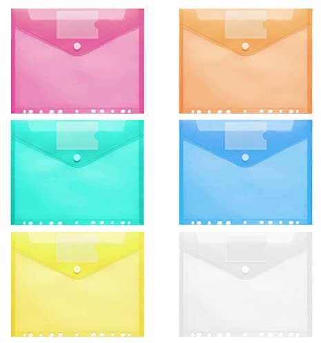 6 Stück Dokumententasche A4 Transparent Dokumentenmappe 6 Farben A4 Sichttasche Dokumenten Sammelmappen zum Abheften mit 11 Lochrand und Klettverschluss für Organisieren (6)