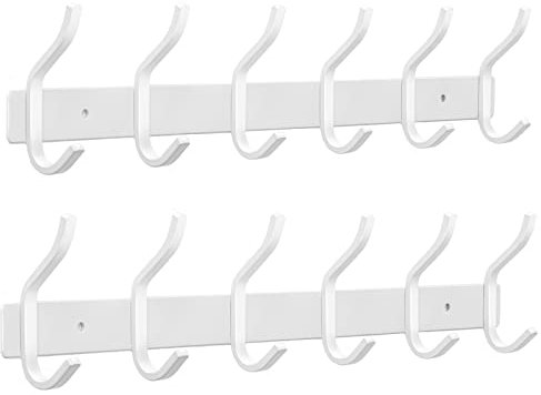 YUNISS Kleiderhaken Hakenleiste, Garderobenhaken Edelstahl mit 6 Haken, Wandhaken Garderobenleiste for Schlafzimmer, Badezimmer (Weiß, 6 Haken, 2 Stück)