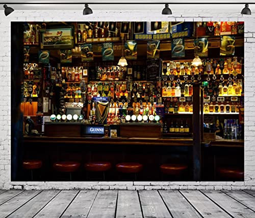 CORFOTO 10x6.5ft Stoff Irische Hauptstadt The Temple Bar Innen Hintergrund Dubliners Kulturviertel Luxus Bar Fotografie Hintergrund Bier Alkohol Flaschen Weinregal Pub Hintergrund Fotostudio