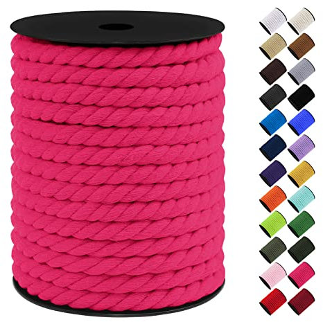 LEREATI 10mm Macrame Cord, 75 Feet Thick Macrame Rope Yarn Natural Cotton Cord Macrame String, Soft Craft Rope for Wall Hanging, Plant Hangers, Garden, DIY Crafting Decoration (Rose Red)