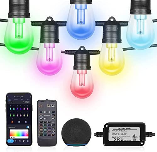 Pesken Catena Luminosa Esterno, 30M Smart RGB Lampadine Luci Stringa Controllo Remoto/APP con Alexa, IP65 Impermeabile, Sincronizzazione della Musica per Giardino Natale Matrimonio