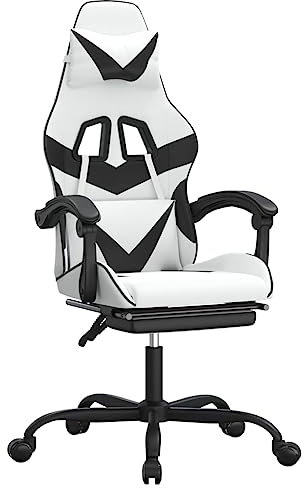 vidaXL Gaming Stuhl mit Fußstütze Drehbar Chefsessel Bürostuhl Drehstuhl Sportsitz Bürosessel Schreibtischstuhl Computerstuhl Weiß Schwarz Kunstleder