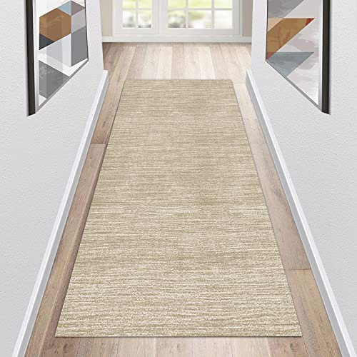 Siunwdiy Teppich Läufer Flur Küche rutschfest Waschbar Creme/Beige Küchenläufer Lang Modern Korridor -Teppichläufer Küchenteppich Meterware Anpassbar,Beige,100x150cm