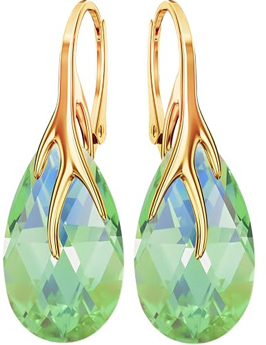 925 Silber Hängende Ohrringe mit Österreichische Kristall - Schmuck für Frauen und Mädchen - Hängeohrringe Ideal für Geschenke für Frauen Damen Silber Vergoldet 24 (Peridot AB)