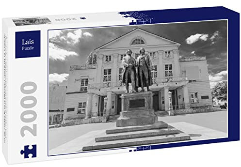 Lais Puzzle Deutsches Nationaltheater mit Goethe und Schiller in Weimar, Thüringen in schwarz weiß 2000 Teile