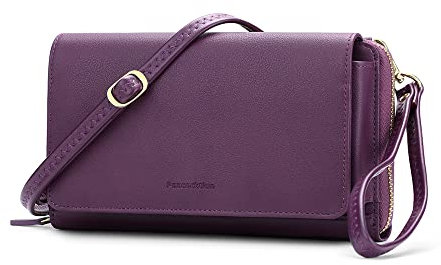 Peacocktion Damen Umhängetasche, Kleine Crossbody Taschen Schultertasche, Handgelenkstaschen Geldbörse mit Crossbody und Handgelenk 2 Riemen, Handytasche zum Umhängen mit RFID Kartenhalter, 01-Lila