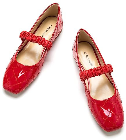 C.Paravano Mary Jane Schuhe Damen | Ballerinas Damen elegant | Flache Schuhe für Damen | Riemchenballerina Damen(39,Rot)