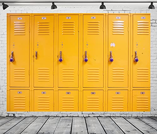 BELECO 2.1x1.5m Fabric Yellow Lockers Backdrop School Gym Locker Room Decoration Lockable Cells Security Storage Cabinet Students Sports Photography Props