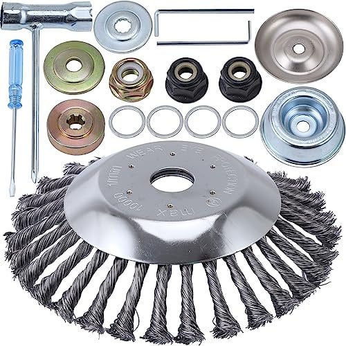 PLAXNS 8 Inch Rotary Steel Wire Brush Cutter Trimmer Head Weed Blade Cutter with Adapter Kit Compatible with Stihl, Husqvarna,String Trimmers, Gardening Lawnmower, Moss Grass Rust Removal