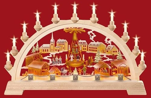 Taulin Schwibbogen Weihnachtsmarkt mit Pyramide farbig