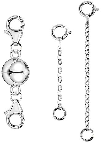 Magnet Kettenverlängerung Silber, ALEXCRAFT Sterling Silber 925 Magnetverschluss Halskette Armband Ketten Verlängerung Magnet Doppel Karabinerverschluss Verlängerungskette 1 2 Zoll Schmuckherstellung