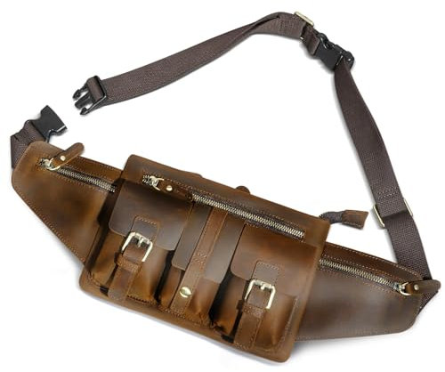 Handadsume Echtleder Wandern Reiten Reisen Fanny Pack Hüfttasche Kleine Telefon Tasche für Männer Frauen 380 (381 Brown)