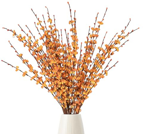 HUIANER 6Pcs 29 Artificial Jasmine Flowers with Long Stem Fake Flower Bouquet Faux Jasmine Plants for Thanksgiving Bridal Bouquet Wreath Table Centerpiece Outdoor Décor (Orange)