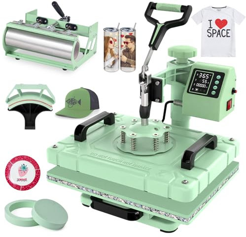 Slendor 5 in 1 Heat Press Machine 12x15 inch Sublimation Heat Press 360° Swing Away Heat Transfer Digital T-Shirt Pressing with 30OZ 20OZ Tumbler Press, Multifunction Combo for Hat Cap Plate