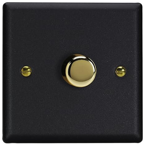 Varilight V-Pro Smart WiFi Dimmer Switch, Nero Opaco con Manopola in Ottone Lucido, LED 120W, 1-Gang