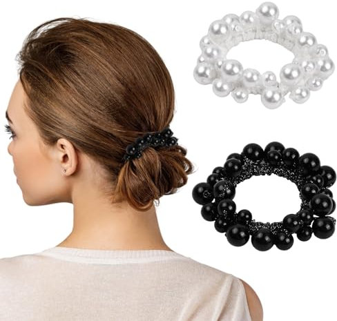 xianynow Haargummi mit Perlen Perlen Pferdeschwanz-Halter Perlen-Haarseil 2 Stück Haargummis Starke Elastische Haargummis, Pferdeschwanz-Halter, Haarschmuck für Frauen und Mädchen