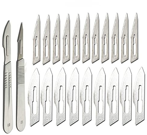 Modelcraft Tool Hobby Knife Set con n. 11 e 23 (10 ciascuno) Lame sterili per bisturi per materiali da taglio carta, pelle, arte fai da te, modellismo, dissezione, podologia, riparazione elettronica,