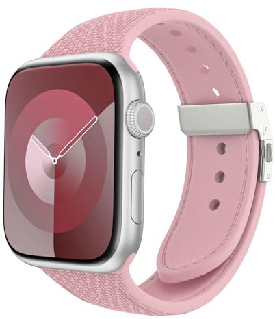 MoKo Cinturino in Silicone Compatibile con Apple Watch Series 9 8 7 6 5 4 3 2 1 SE 38/40/41mm, Cinturino in Pelle Simulata per Orologi, Cinturino Sportivo di Ricambio con Chiusura a Scomparsa, Rosa