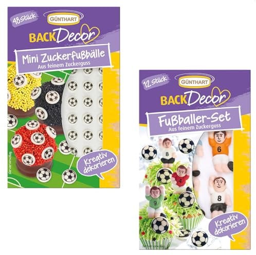 Günthart BackDecor Fußball Set 48 Mini Fußbälle und Zucker Fußballer als Set, 1er Set (38 gr)