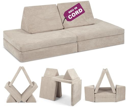 Linodino® Spielsofa Cord | Kindersofa aus Schaumstoff Bausteine - Spielsofa für Kinder & Kuschelecke im Kinderzimmer I Elfenzauber Beige