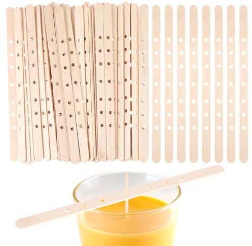 Gjinxi 50 soportes de madera para mecha de vela, 50 unidades, soportes para dispositivos de centrado multimecha, suministros para manualidades, para hacer velas, barras de mechas de velas, clips de