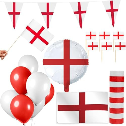 Playflip England Georgskreuz Party Deko Set 74 TLG. Partyset Partydeko rot weiß St. George