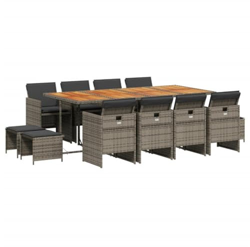 vidaXL Garten Essgruppe 13-TLG., Gartenmöbel Set mit Kissen, Gartengarnitur Tisch 8 Stühle 4 Hocker, Sitzgruppe Sitzgarnitur, Grau Poly Rattan