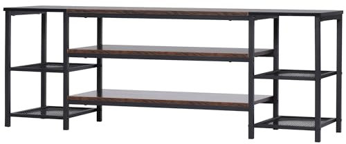 HOMCOM Mobile TV Moderno in Stile Industriale, Mobile Porta TV con 6 Ripiani Aperti per TV Fino a 60, in Truciolato e Acciaio, 140x40x50 cm, Marrone e Nero