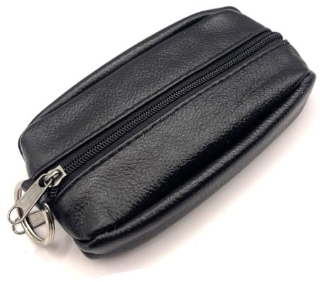 Charmoni - Portefeuille Homme - Porte Monnaie - avec Anneau Porte clé - Multi Poches zippée - en Cuir véritable - Homme Femme (Noir)