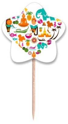 Palillos de dientes tradicionales tailandeses del Reino de Tailandia, con etiqueta de estrella, palillos para cupcakes