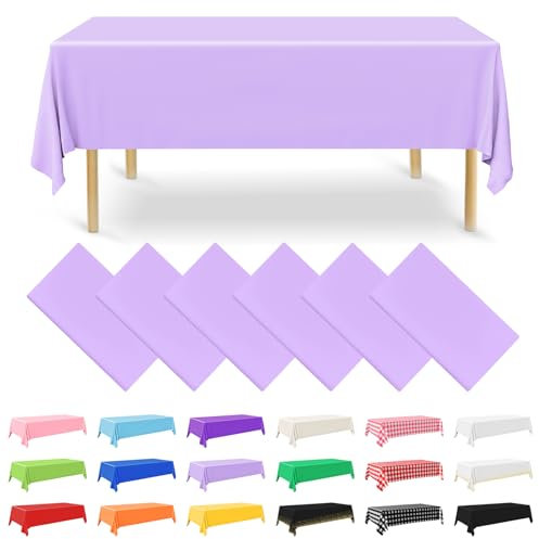 NACHLYNN 6 Stück Einweg Tischdecke 137 x 274 cm Lavendelfarbe Rechteckige Tischabdeckung Wasserdicht Gartentischdecke für Festivals Party Hochzeiten Brautpartys Geburtstag Dekorationen