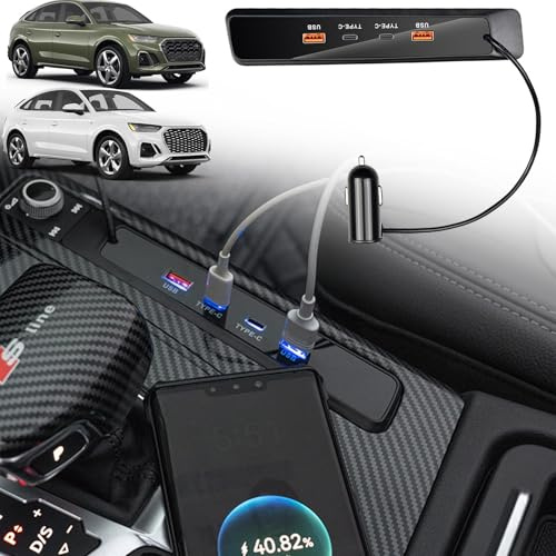 Singkin Auto-Schnellladegerät für Audi Q5 SQ5 2018-2024, 4-in-1-USB-Hub mit 90W 2 USB-A & 2 Typ-C, Schnelles Aufladen des Telefons, Multiport-Smart-Dockingstation für Audi Q5 Erweiterungszubehör