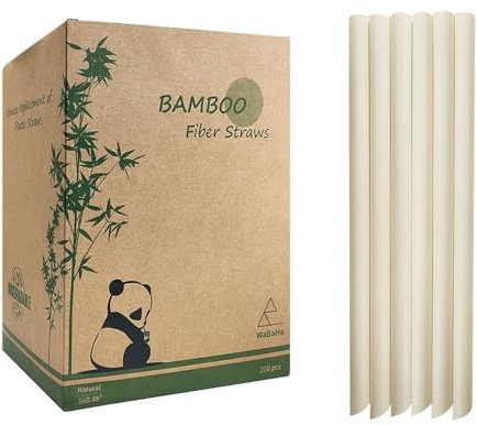 Extra Wide Bamboo Smoothie Boba Straws, 200 Pack Disposable Biodegradable Bamboo Fiber Drinking Straws - Durability 9 in x 0.5 in Hot and Cold Drinking