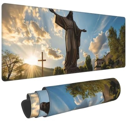 Gaming Mauspad XXL Jesus 900x300x3 mm Schreibtischunterlage, Multifunktionales Office Große Mousepad Laptop Schreibunterlage, rutschfeste Gummi Mäusepads, Tisch-Schutz Unterlage für Büro B-349